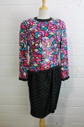 1980s Ann Crimmins Sequin Silk Dress, Medium