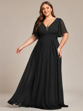 Elegant Plus Size A-Line Empire Waist Chiffon Bridesmaid Dress with Stylish Double V-Neck