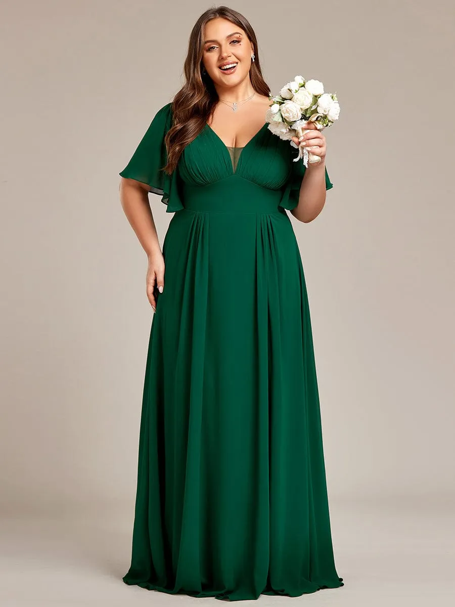 Elegant Plus Size A-Line Empire Waist Chiffon Bridesmaid Dress with Stylish Double V-Neck