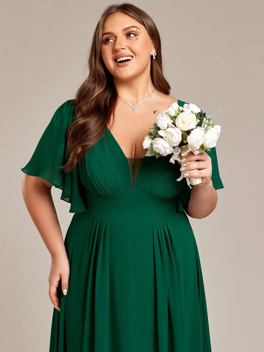 Elegant Plus Size A-Line Empire Waist Chiffon Bridesmaid Dress with Stylish Double V-Neck