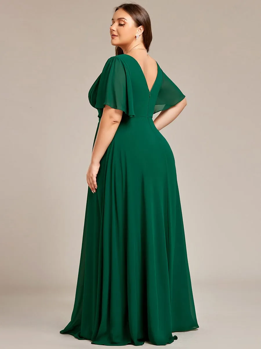 Elegant Plus Size A-Line Empire Waist Chiffon Bridesmaid Dress with Stylish Double V-Neck