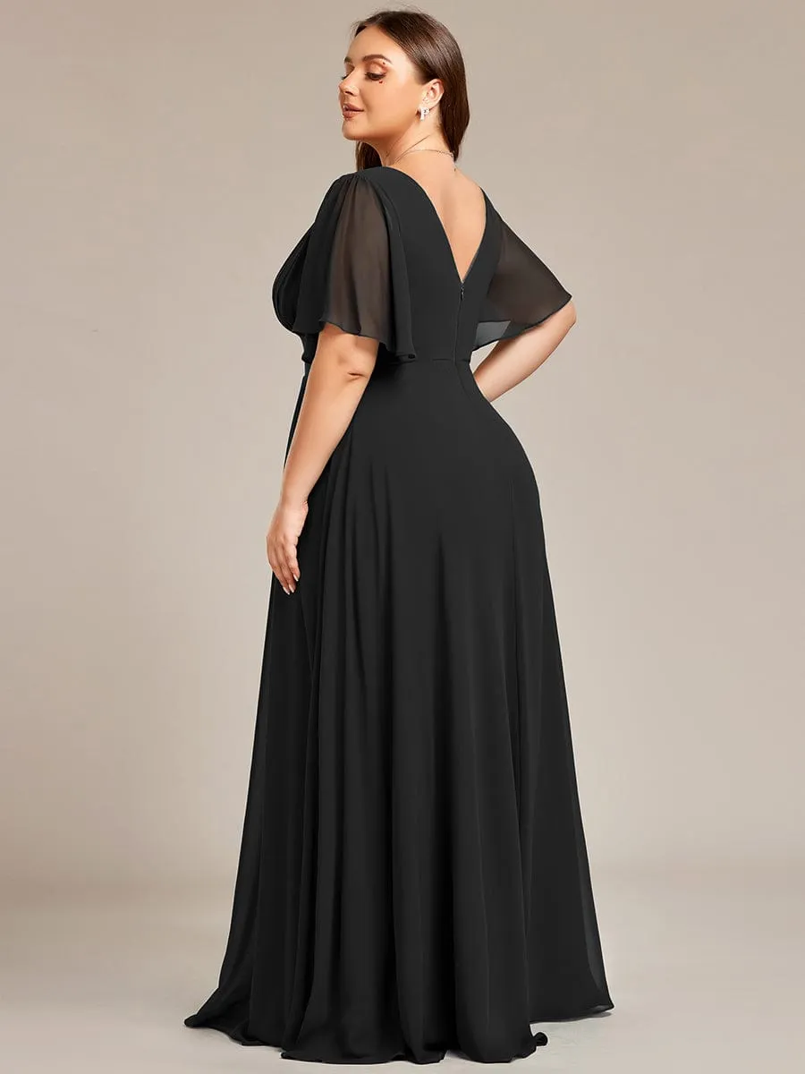 Elegant Plus Size A-Line Empire Waist Chiffon Bridesmaid Dress with Stylish Double V-Neck