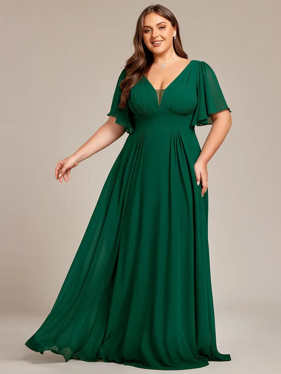 Elegant Plus Size A-Line Empire Waist Chiffon Bridesmaid Dress with Stylish Double V-Neck