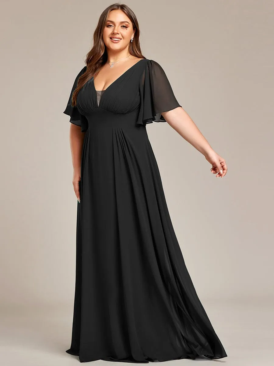 Elegant Plus Size A-Line Empire Waist Chiffon Bridesmaid Dress with Stylish Double V-Neck