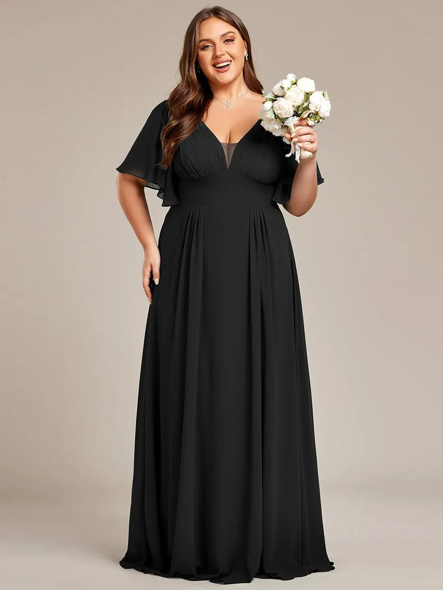 Elegant Plus Size A-Line Empire Waist Chiffon Bridesmaid Dress with Stylish Double V-Neck