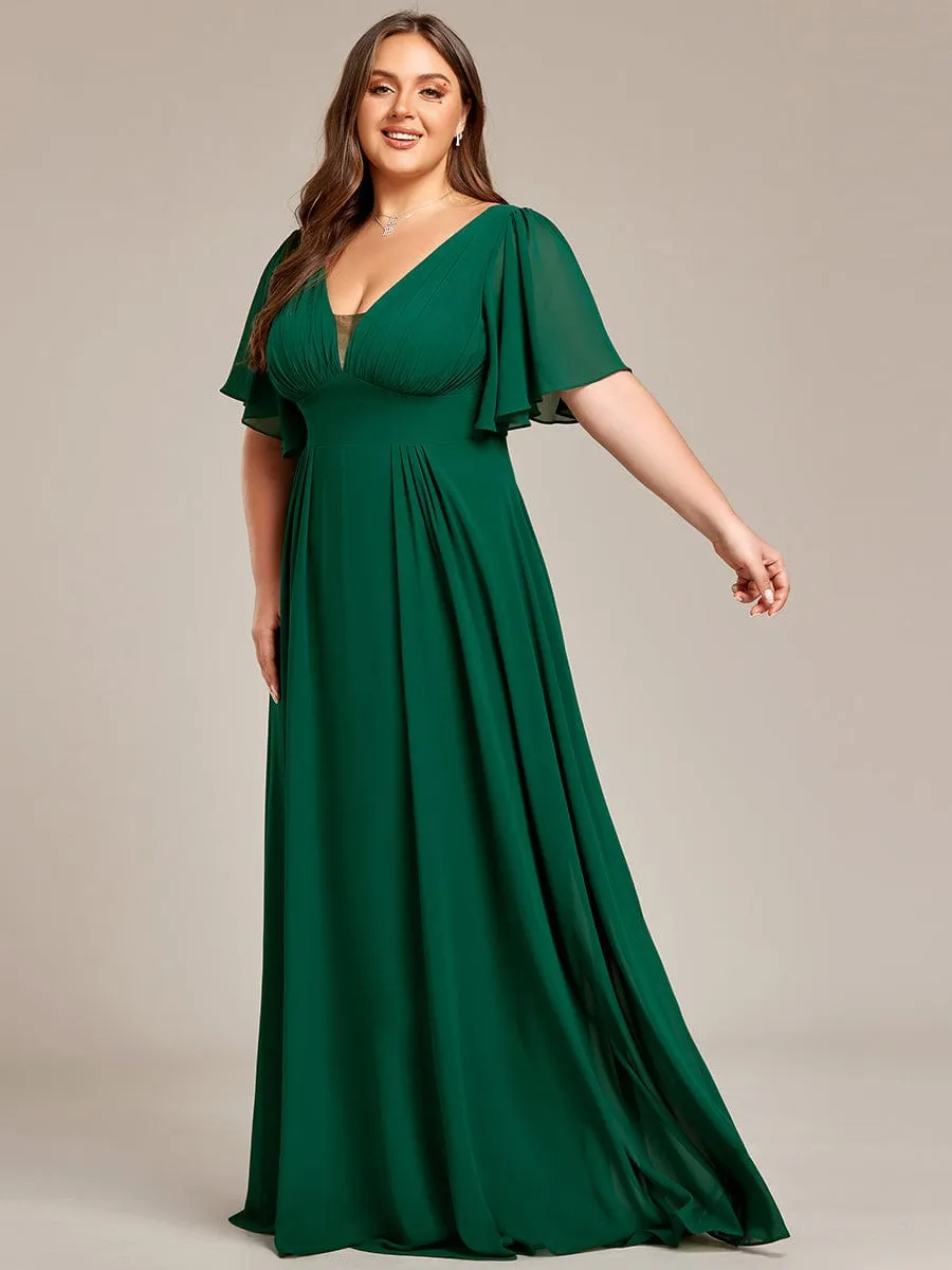 Elegant Plus Size A-Line Empire Waist Chiffon Bridesmaid Dress with Stylish Double V-Neck