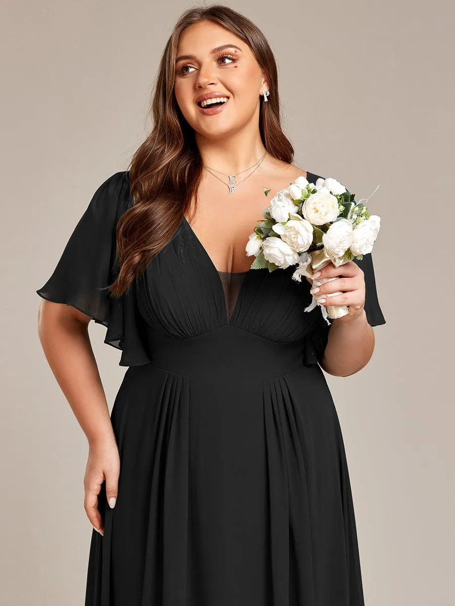 Elegant Plus Size A-Line Empire Waist Chiffon Bridesmaid Dress with Stylish Double V-Neck