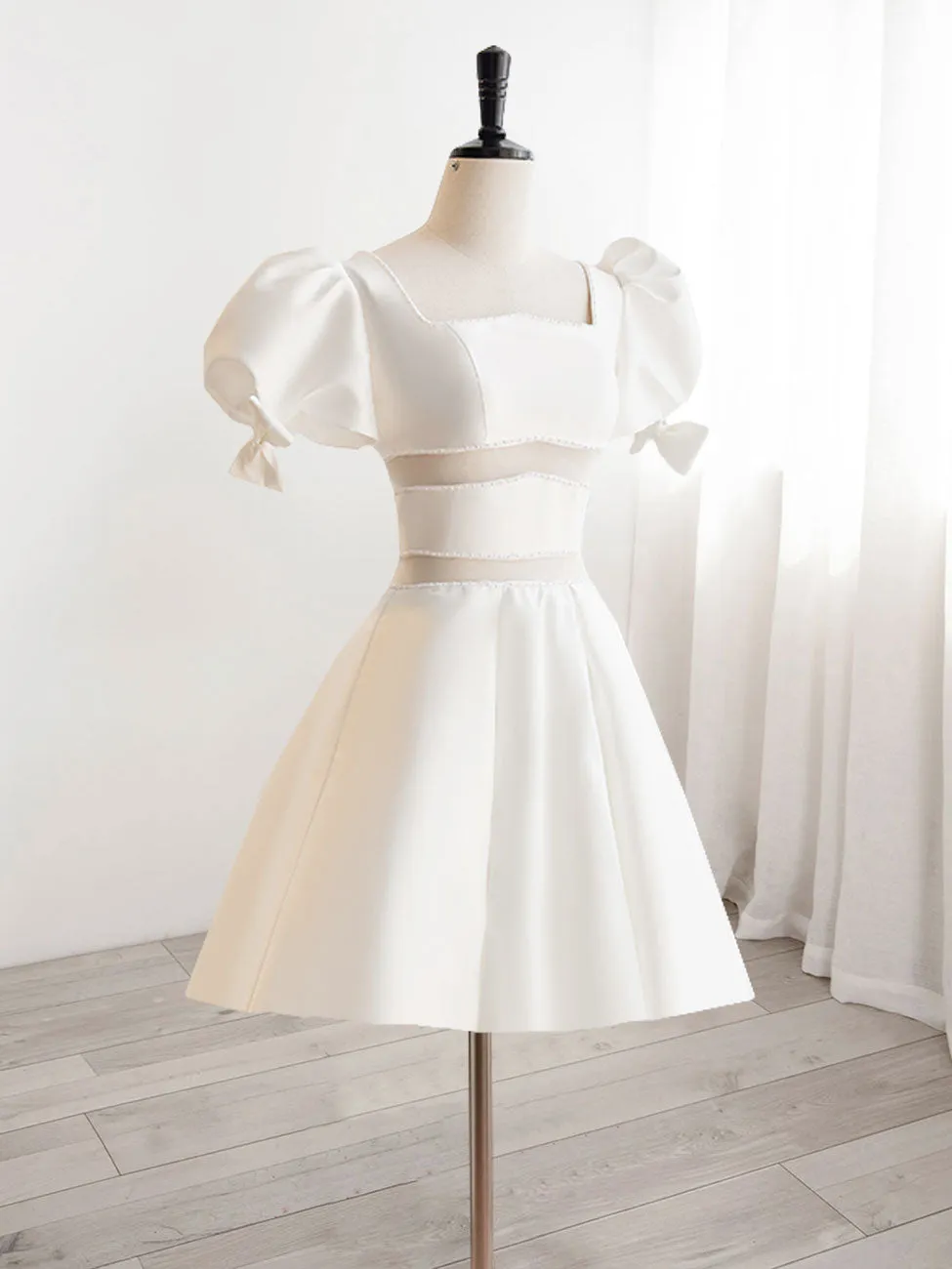 A-Line Square Neckline ivory Short Prom Dress, Cute  ivory Homecoming Dress