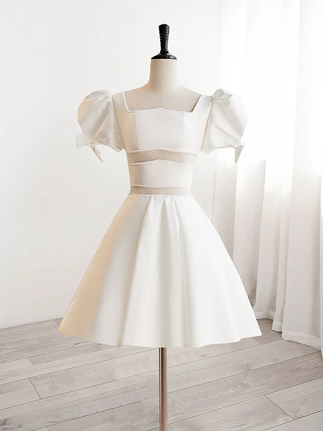 A-Line Square Neckline ivory Short Prom Dress, Cute  ivory Homecoming Dress