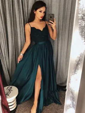 A Line Sweetheart Neck Dark Green Lace Prom Dress, Dark Green Formal Dress