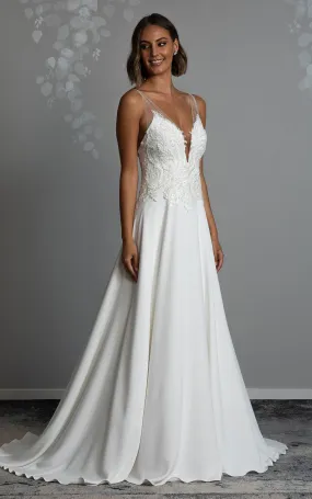 A-Line V-neck Spandex Casual Wedding Dress With Deep-V Back And Appliques-716712