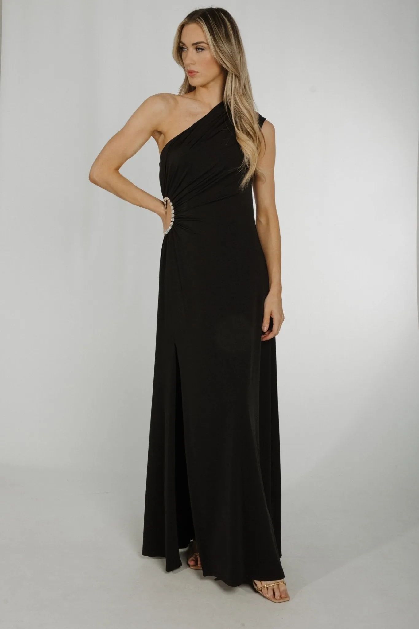 Alana One Shoulder Ruched Dress In Black