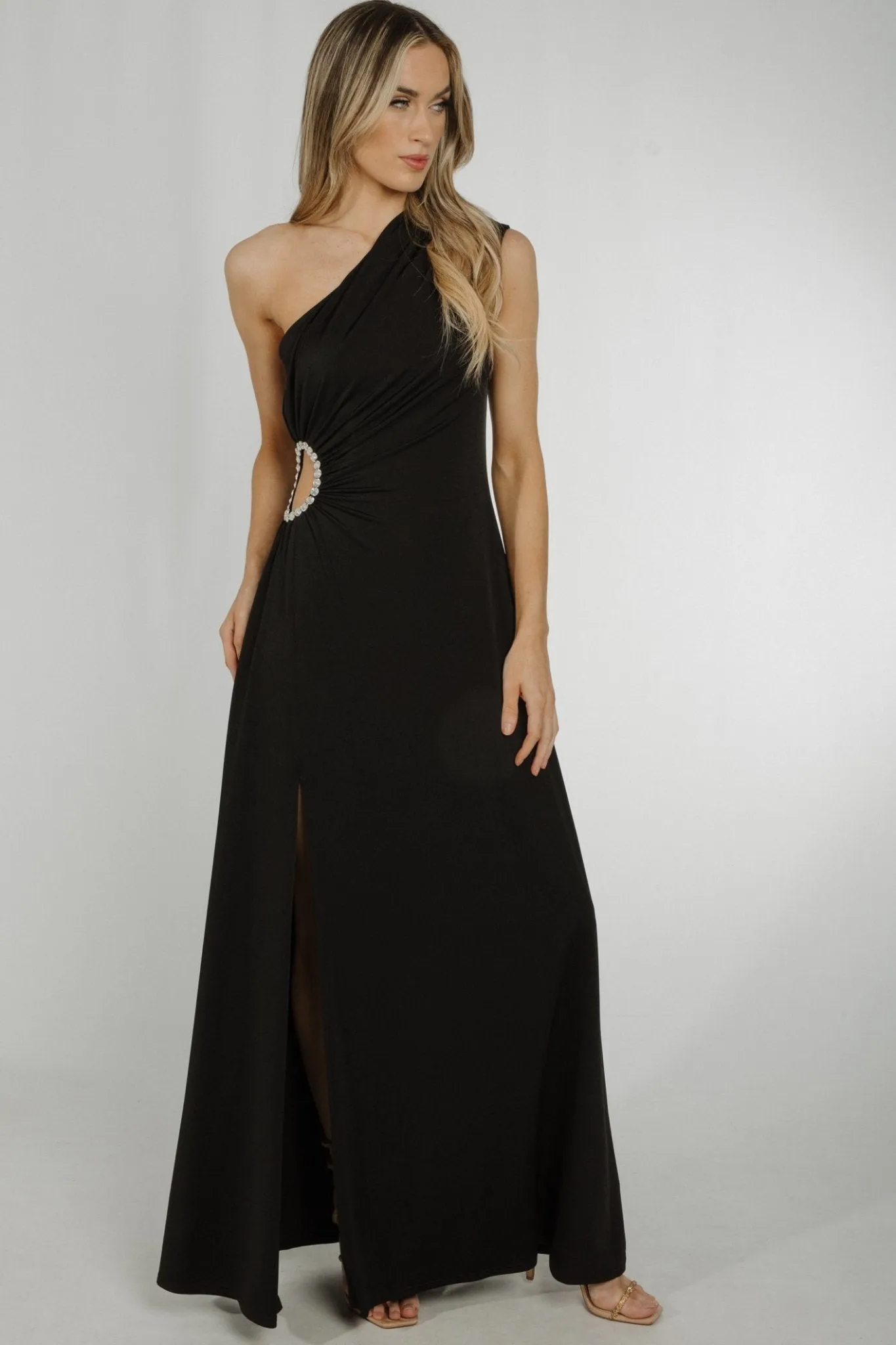 Alana One Shoulder Ruched Dress In Black