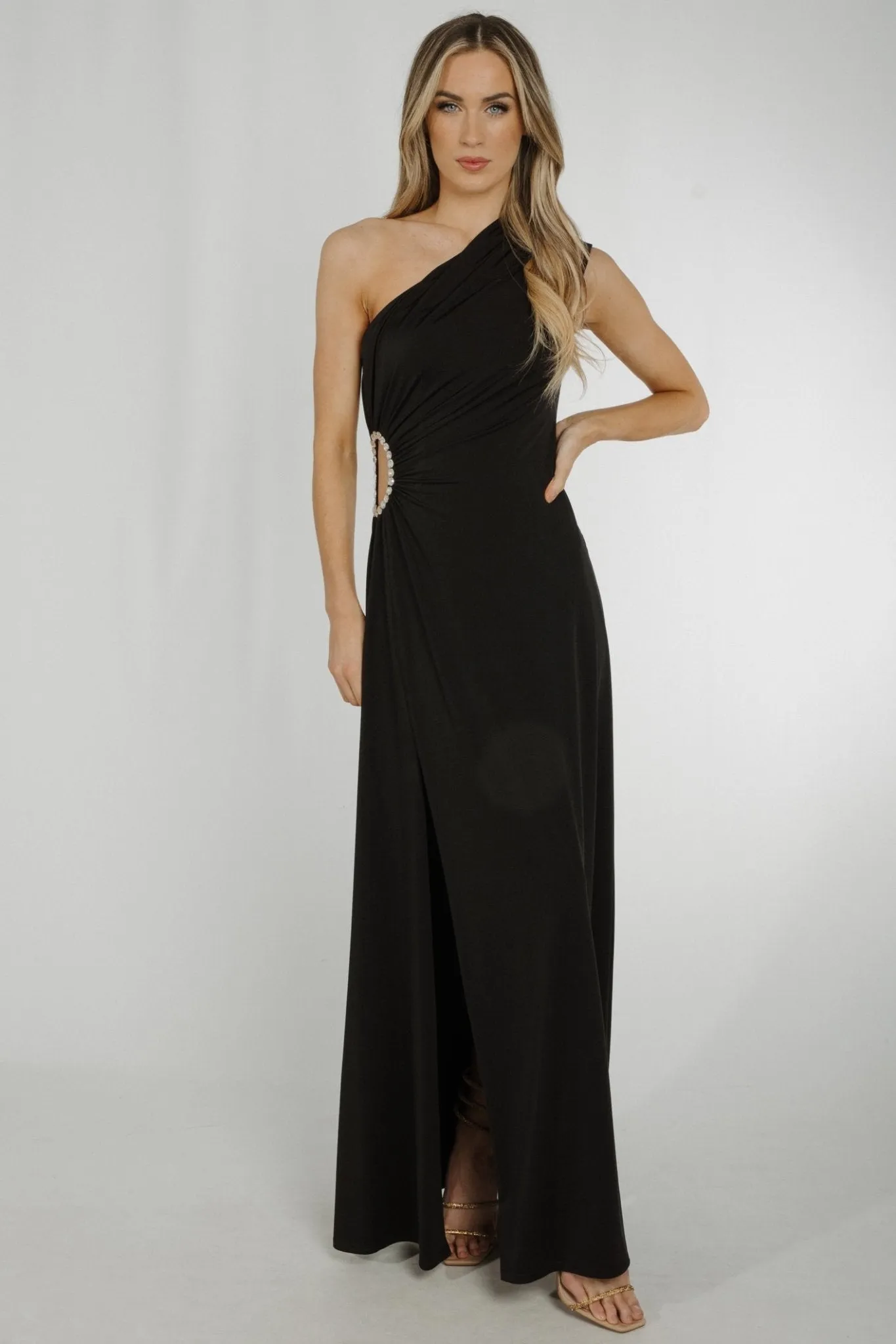 Alana One Shoulder Ruched Dress In Black