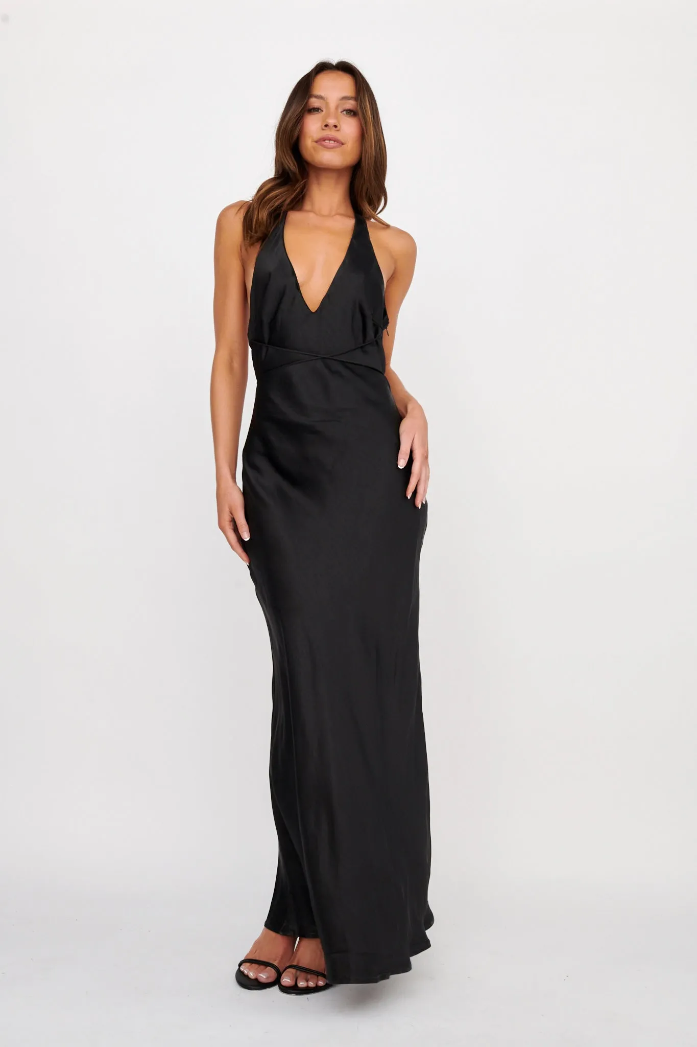 Alenni Halterneck V-Neck Maxi Dress Black