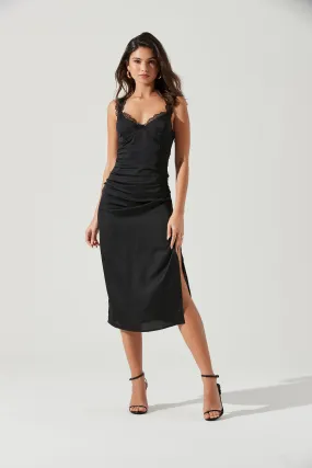 Alva Ruched Lace Trim Midi Dress