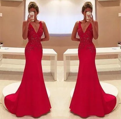 Amazing Mermaid Prom Dress Red Long Chiffon Lace Modest Evening Dresses For Senior Teens