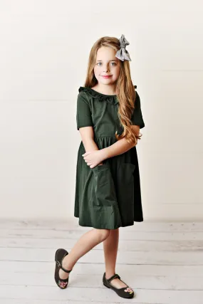 Army Green Ruffle Twirl Dress