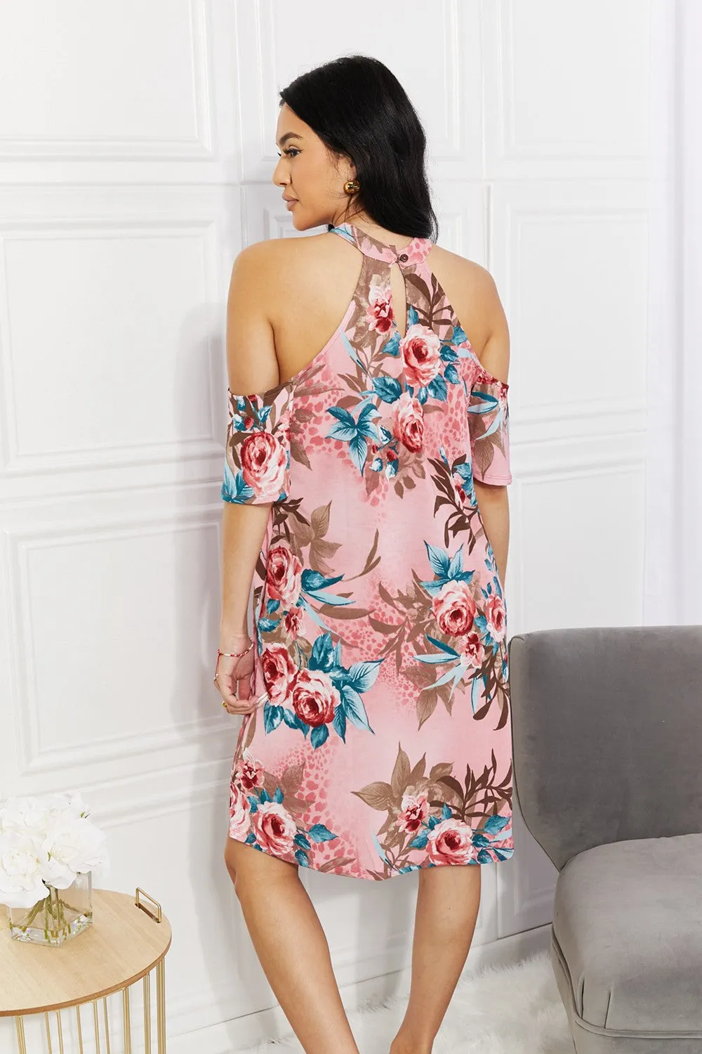 Beach Wedding Guest Cold-Shoulder Dress with Fresh-Cut Floral Design for Women