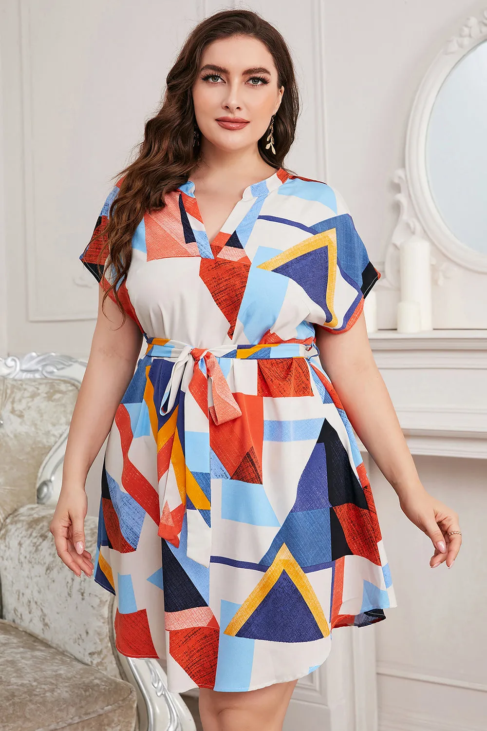 Beach Wedding Guest Dress for Women - Plus Size with Notched Neck and Tie Waist