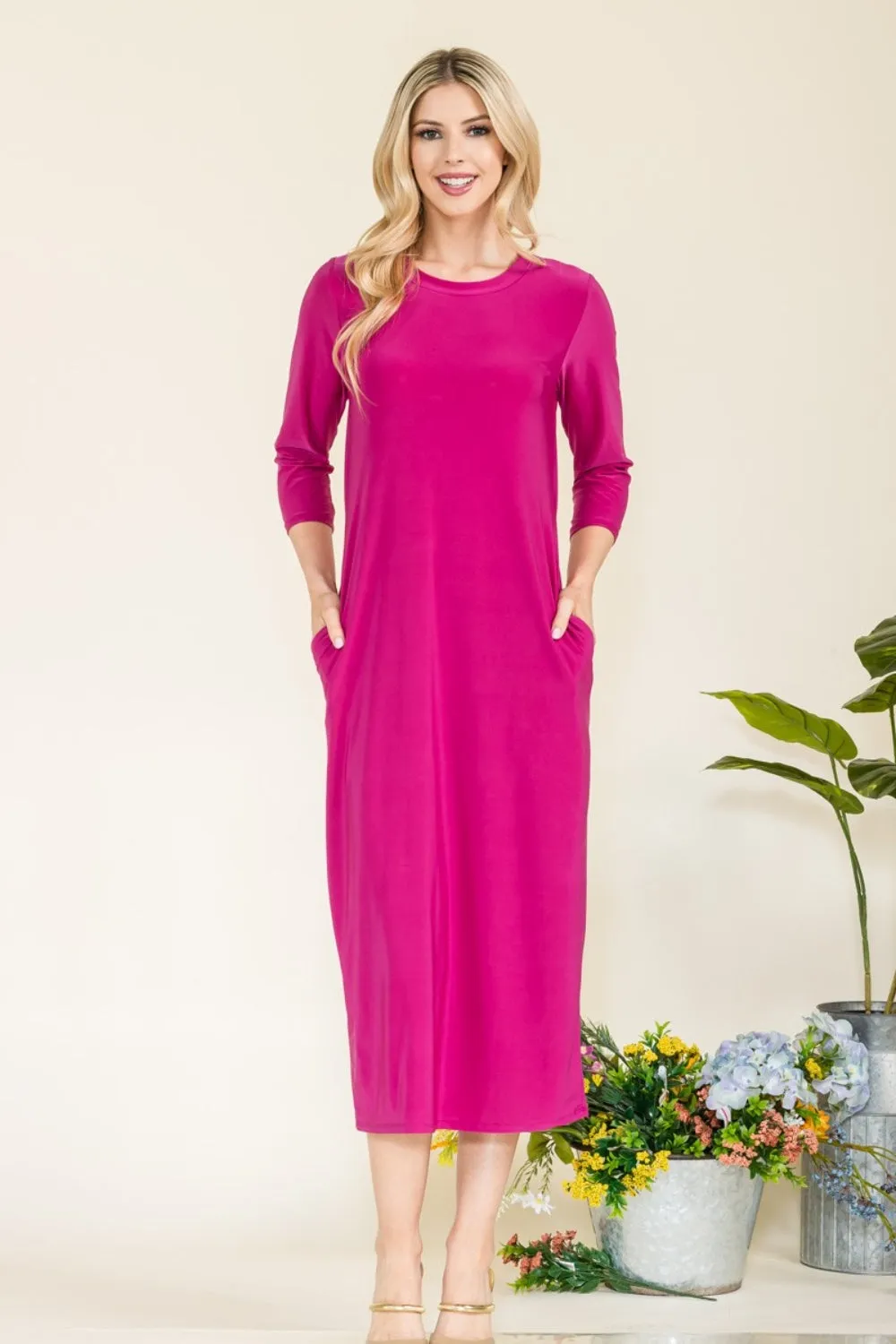 Beach Wedding Guest Midi Dress for Women with Round Neck - Full Size