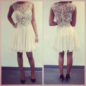 beaded ivory short homecoming dresses, HD154