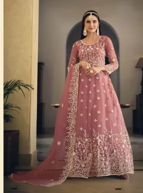 Beautiful pink butterfly net embroidered anarkali - rent