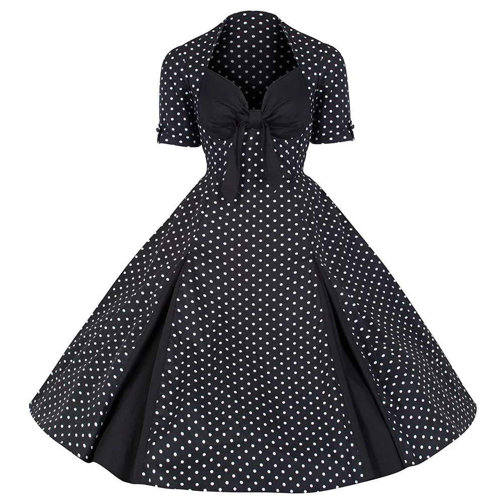 Black and White Polka Dot Retro 50s Swing Dress