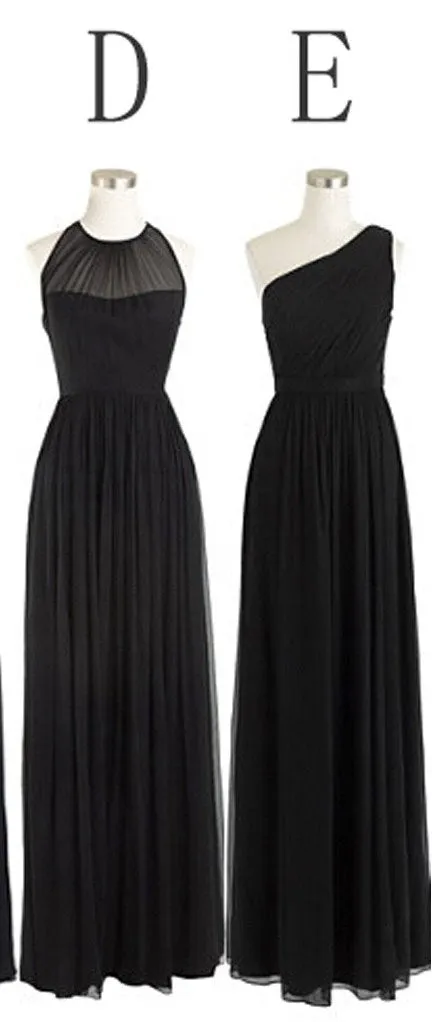 Black Chiffon Bridesmaid Dresses Long, Bridesmaid Dress, Wedding Party Dress, Dresses For Wedding, NB0014