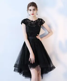 Elegant Black Lace Short High-Low Prom Dress – Chic Evening Gown