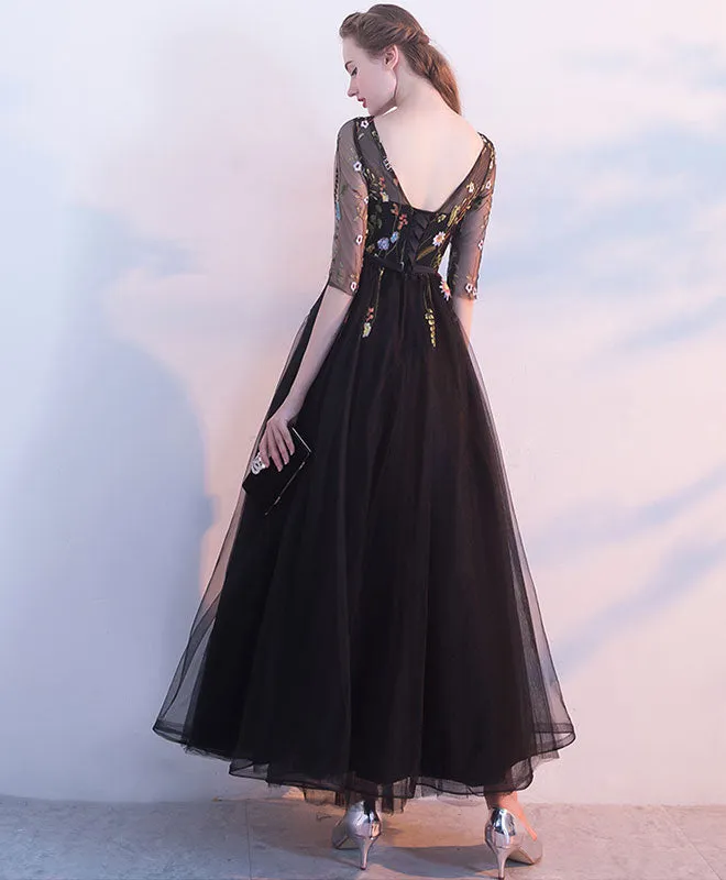 Black Lace Tulle Long Prom Dress, Black Evening Dress