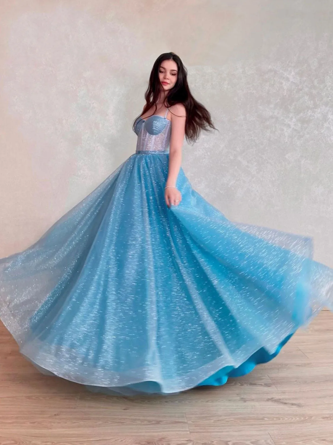 Blue sweetheart neck tulle sequin long prom dress, blue formal dress