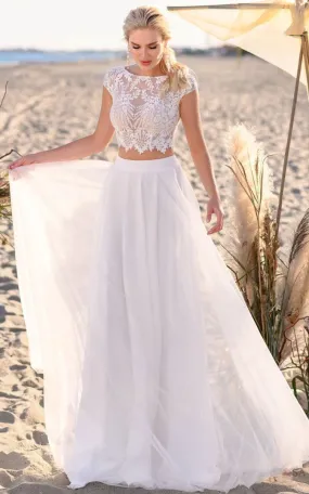 Bohemian Two Piece Bateau Chiffon and Lace Wedding Dress-716383