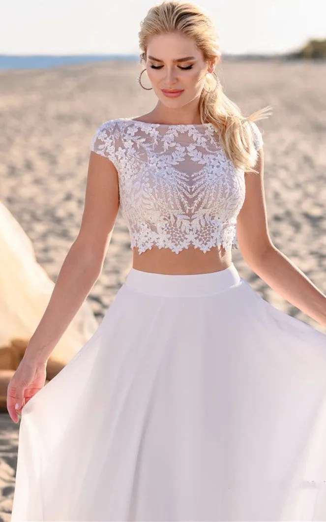 Bohemian Two Piece Bateau Chiffon and Lace Wedding Dress-716383