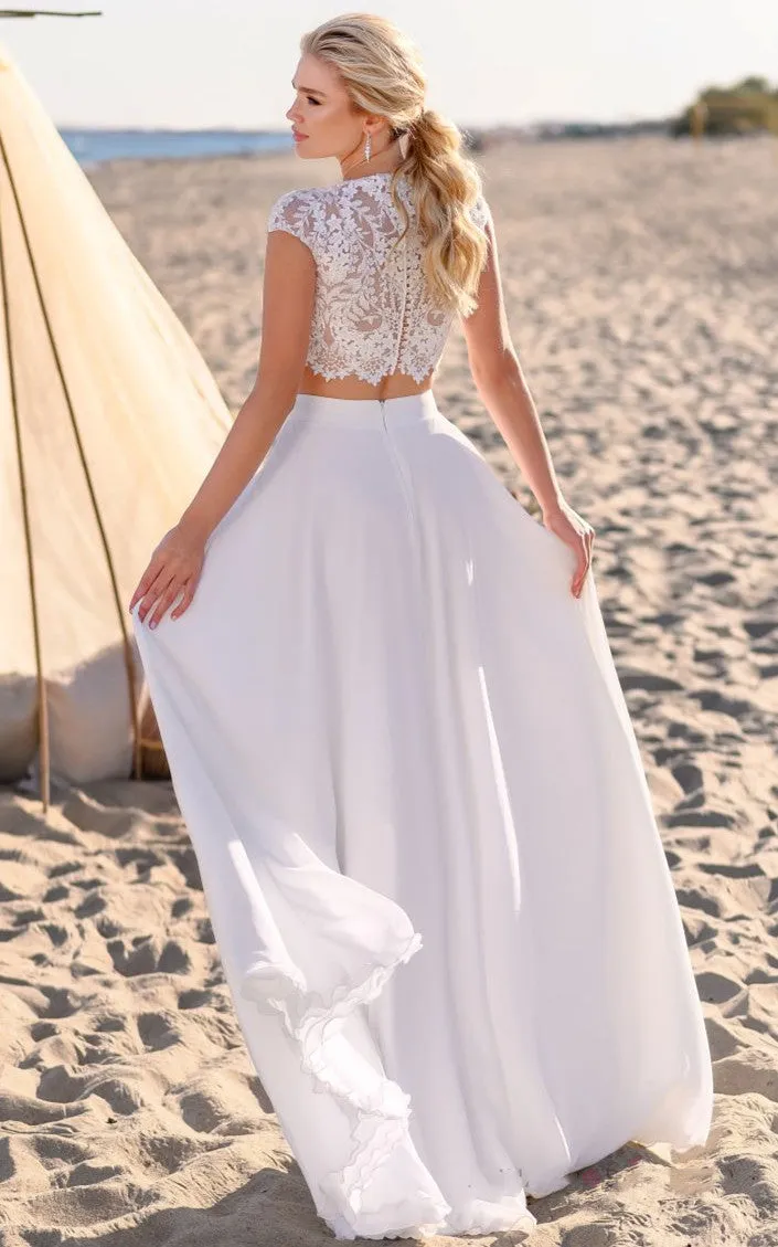 Bohemian Two Piece Bateau Chiffon and Lace Wedding Dress-716383