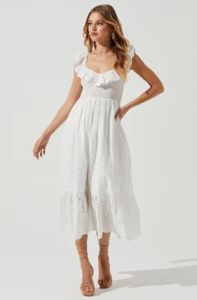 Cottage Eyelet Ruffle Midi Dress