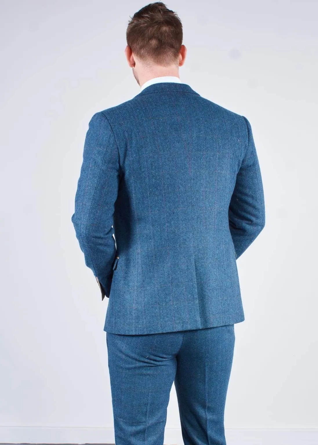 Dion Blue Tweed Wedding Suit 3 Piece with Brown Waistcoat by Marc Darcy