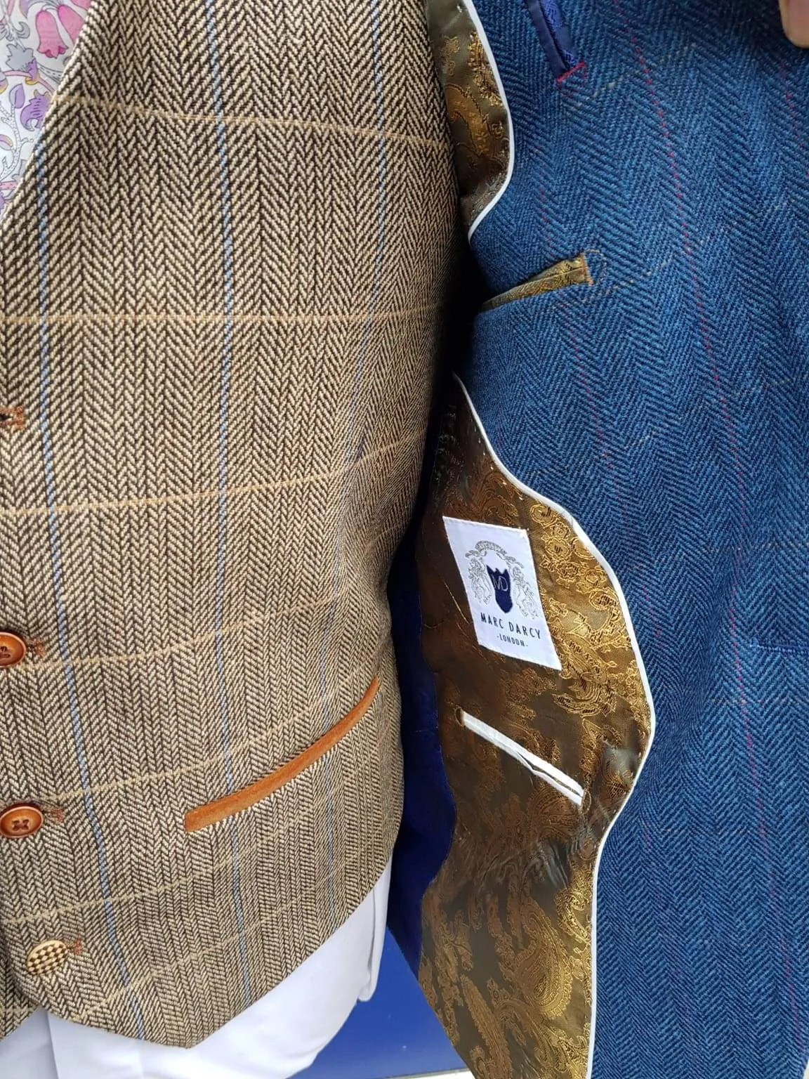 Dion Blue Tweed Wedding Suit 3 Piece with Brown Waistcoat by Marc Darcy