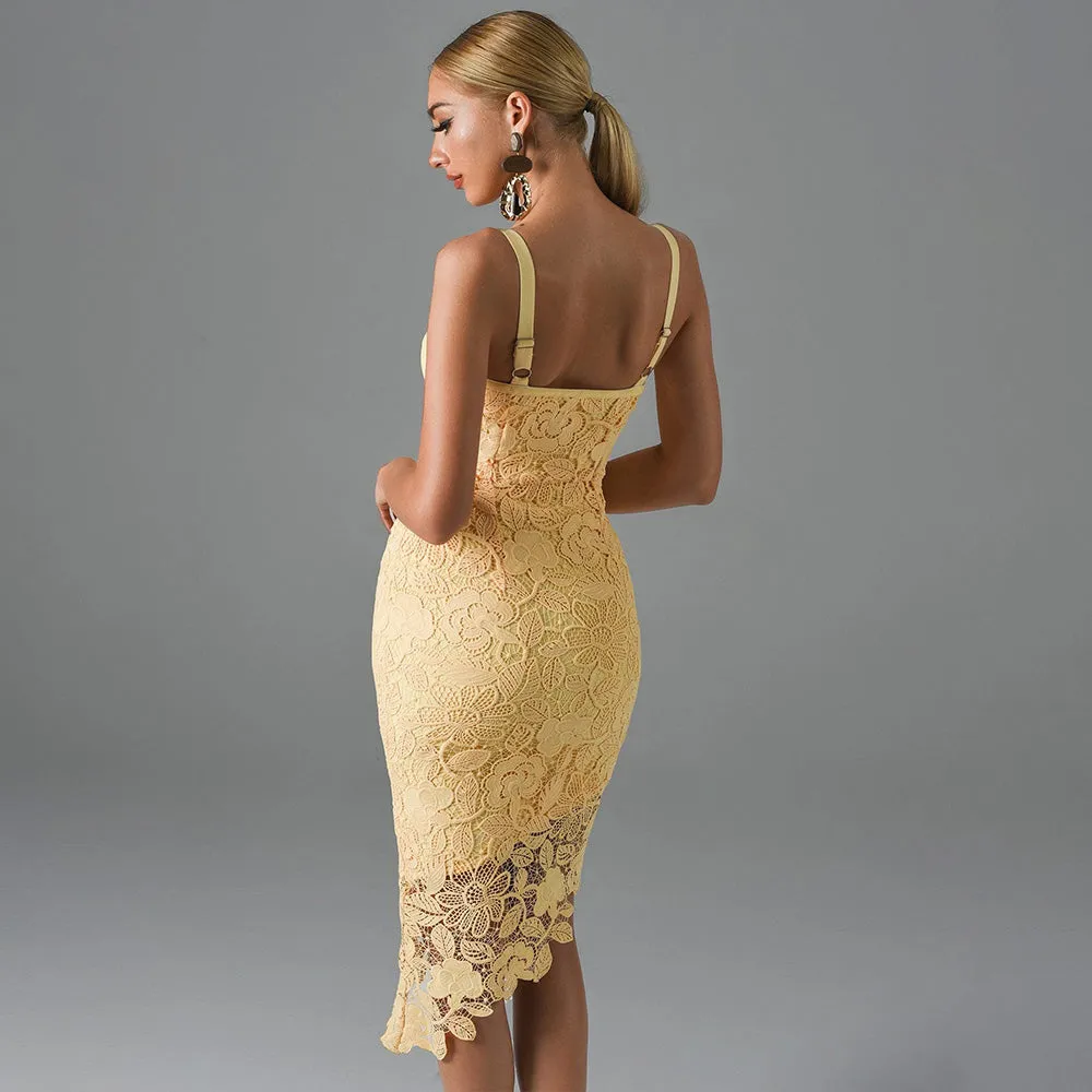 Elegant Lace Slim Bandage Midi Dress