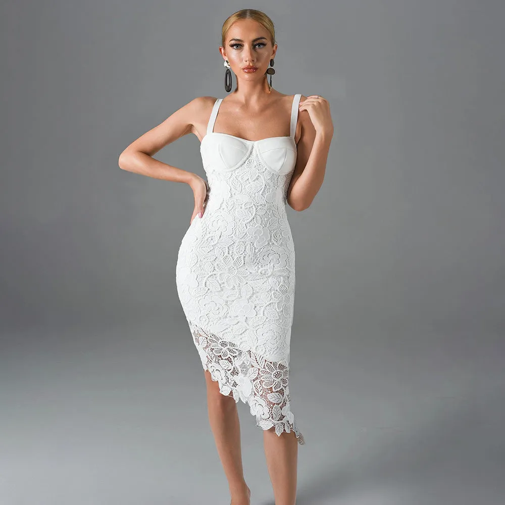 Elegant Lace Slim Bandage Midi Dress