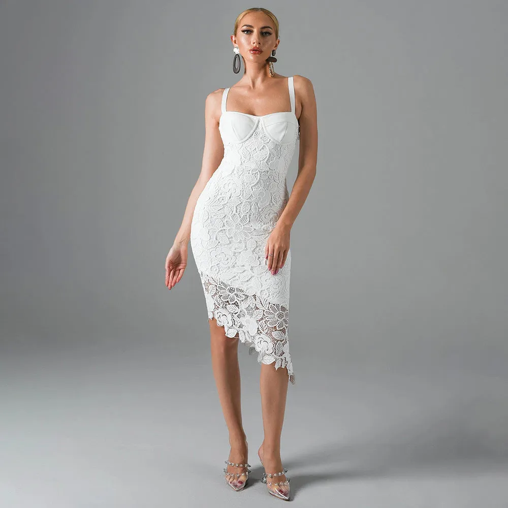 Elegant Lace Slim Bandage Midi Dress