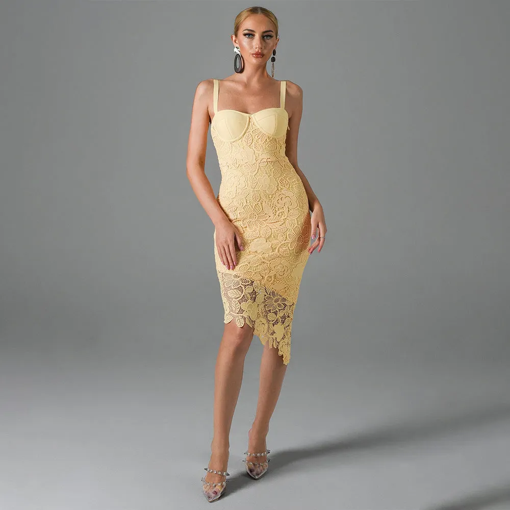 Elegant Lace Slim Bandage Midi Dress