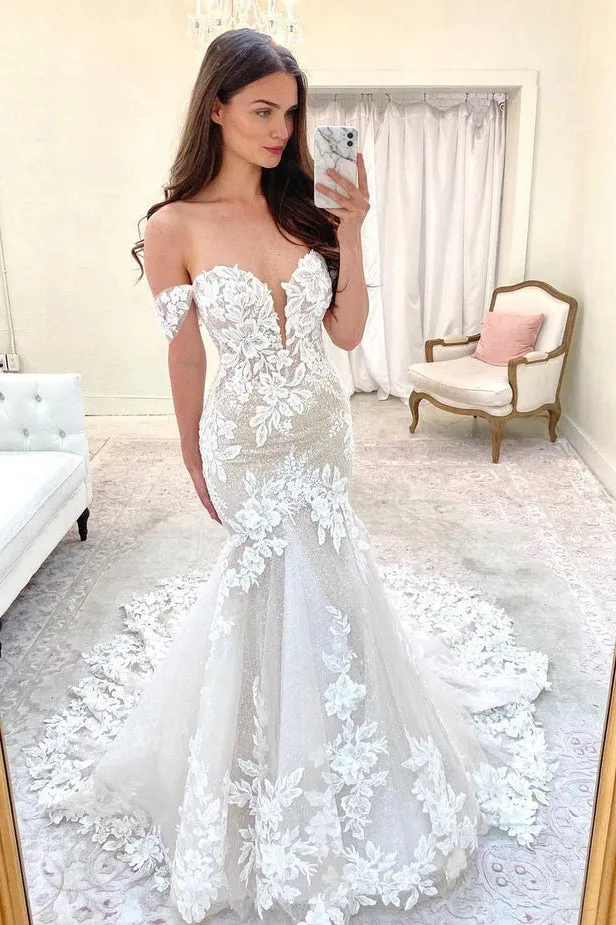 Elegant Mermaid Sweetheart Lace Wedding Dresses