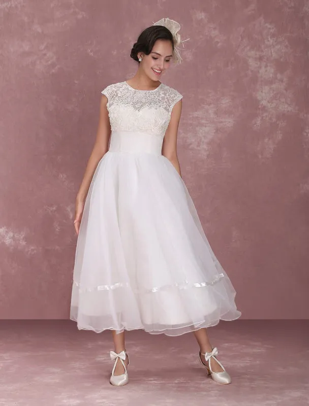 Elegant Net Round Neck Mini Wedding Dress