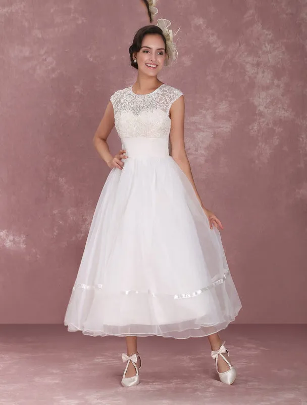 Elegant Net Round Neck Mini Wedding Dress