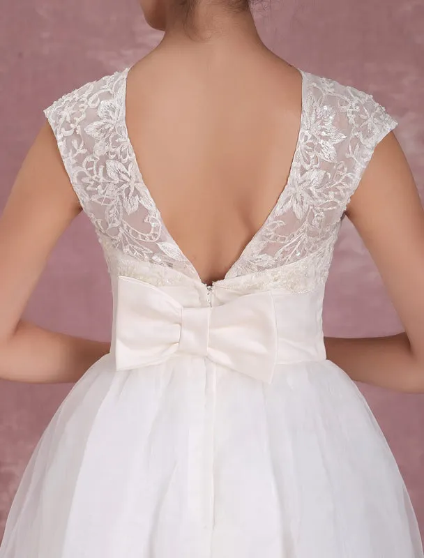 Elegant Net Round Neck Mini Wedding Dress