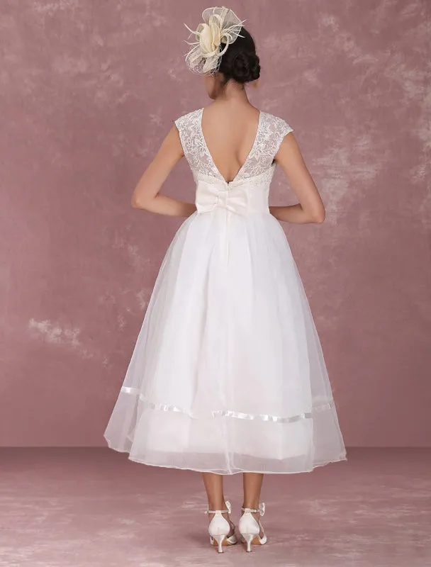 Elegant Net Round Neck Mini Wedding Dress