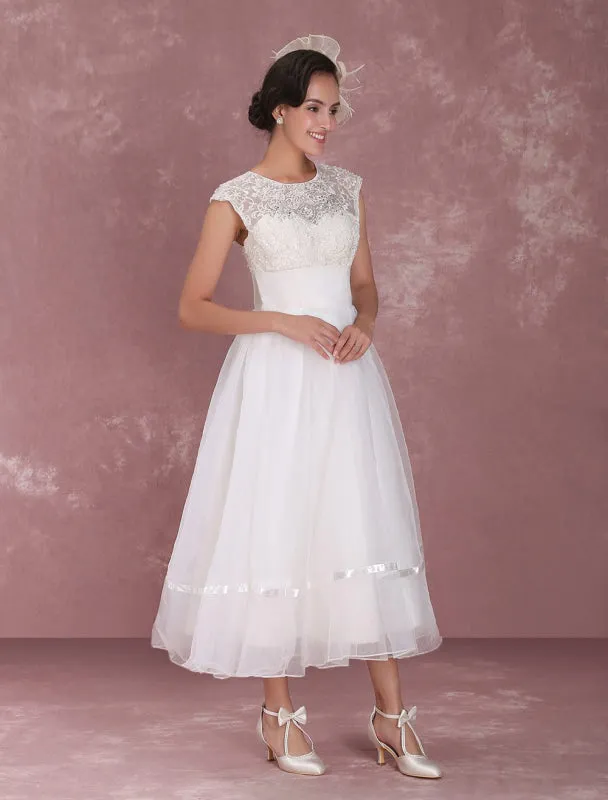 Elegant Net Round Neck Mini Wedding Dress