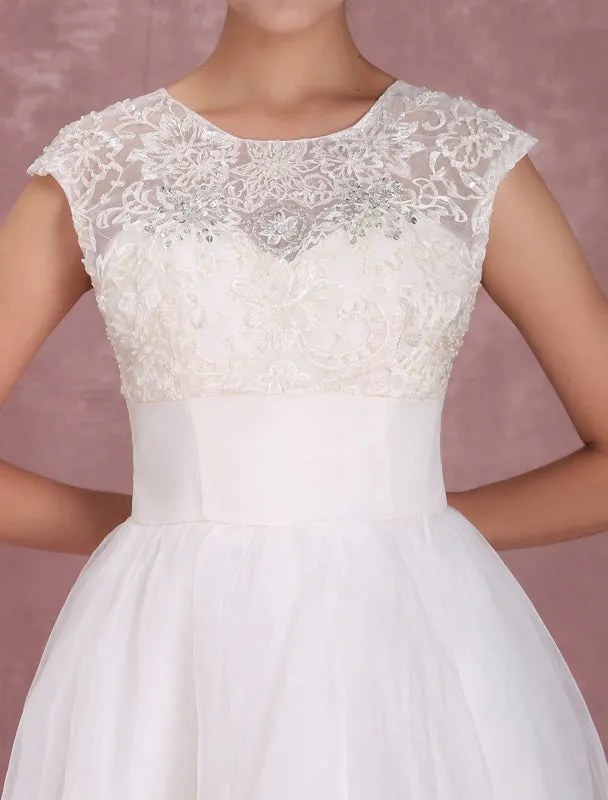 Elegant Net Round Neck Mini Wedding Dress