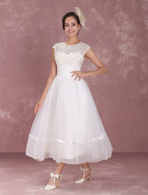 Elegant Net Round Neck Mini Wedding Dress